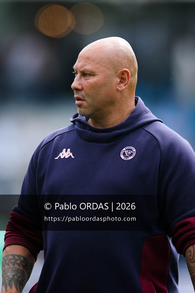 Thibault Giroud, lors du match de Top 14 entre l'Aviron bayonnais et l'Union Bordeaux Bègles, le 9 mai 2026 au stade Jean Dauger de Bayonne, France (Photo Pablo ORDAS)