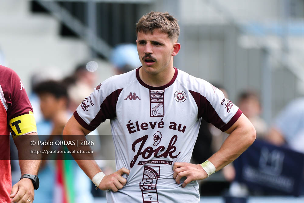 Xan Mousques, lors du match de Top 14 entre l'Aviron bayonnais et l'Union Bordeaux Bègles, le 9 mai 2026 au stade Jean Dauger de Bayonne, France (Photo Pablo ORDAS)