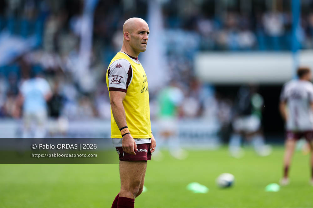 Maxime Lucu, lors du match de Top 14 entre l'Aviron bayonnais et l'Union Bordeaux Bègles, le 9 mai 2026 au stade Jean Dauger de Bayonne, France (Photo Pablo ORDAS)