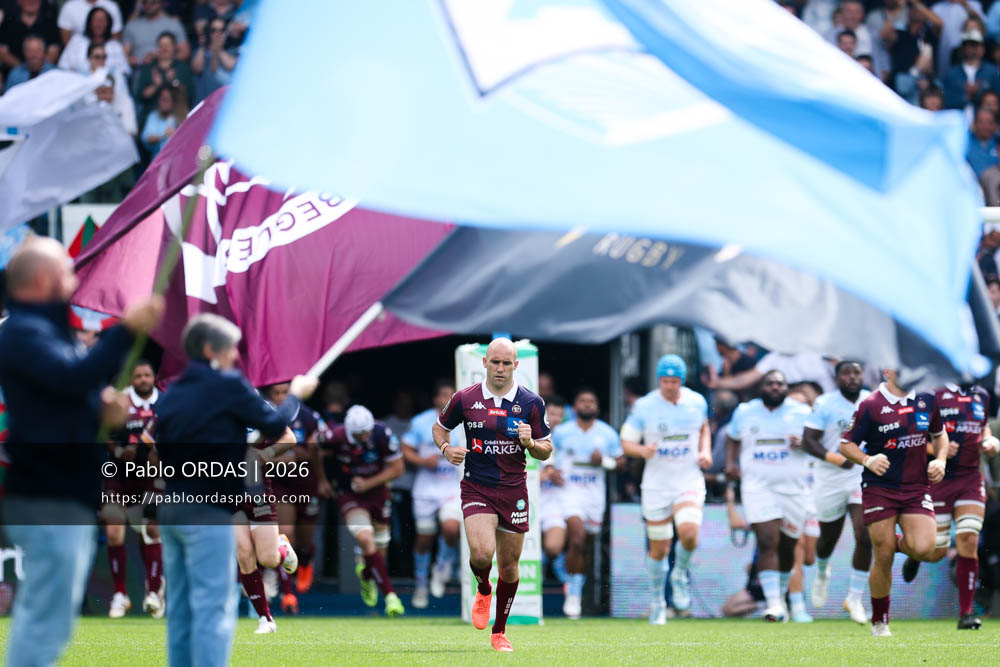 Maxime Lucu, lors du match de Top 14 entre l'Aviron bayonnais et l'Union Bordeaux Bègles, le 9 mai 2026 au stade Jean Dauger de Bayonne, France (Photo Pablo ORDAS)