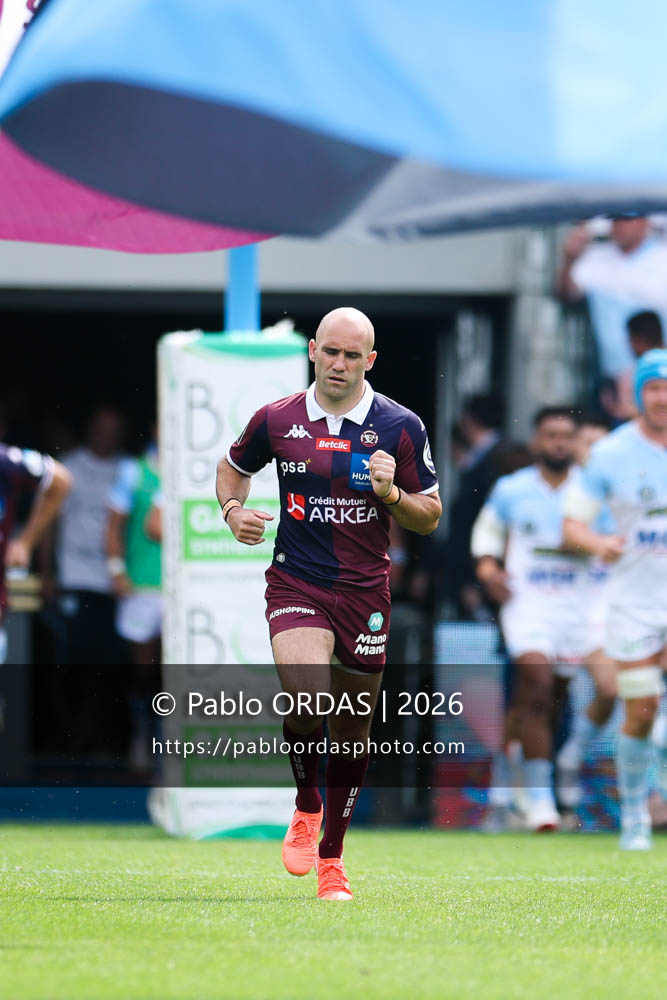 Maxime Lucu, lors du match de Top 14 entre l'Aviron bayonnais et l'Union Bordeaux Bègles, le 9 mai 2026 au stade Jean Dauger de Bayonne, France (Photo Pablo ORDAS)