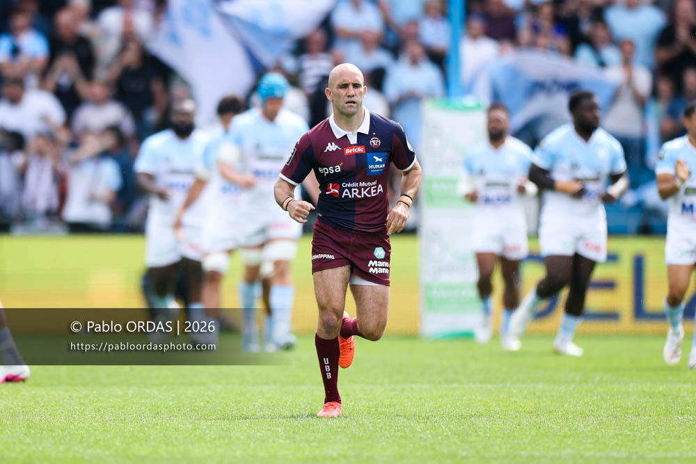 Maxime Lucu, lors du match de Top 14 entre l'Aviron bayonnais et l'Union Bordeaux Bègles, le 9 mai 2026 au stade Jean Dauger de Bayonne, France (Photo Pablo ORDAS)