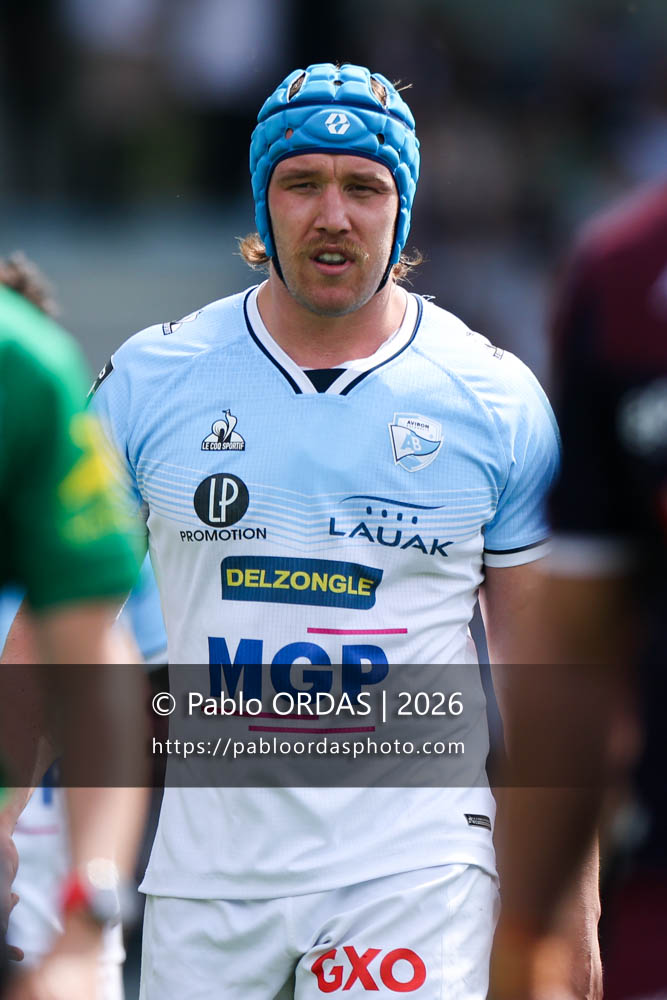 Alexander Moon, lors du match de Top 14 entre l'Aviron bayonnais et l'Union Bordeaux Bègles, le 9 mai 2026 au stade Jean Dauger de Bayonne, France (Photo Pablo ORDAS)