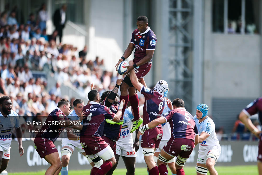 Cameron Woki, lors du match de Top 14 entre l'Aviron bayonnais et l'Union Bordeaux Bègles, le 9 mai 2026 au stade Jean Dauger de Bayonne, France (Photo Pablo ORDAS)