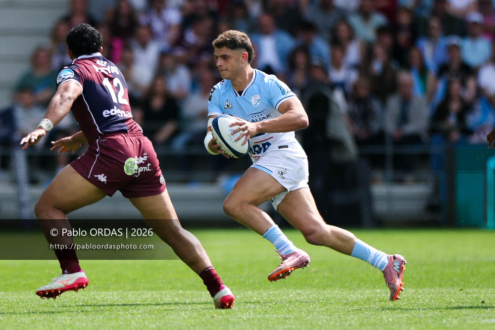 Arnaud Erbinartegaray, lors du match de Top 14 entre l'Aviron bayonnais et l'Union Bordeaux Bègles, le 9 mai 2026 au stade Jean Dauger de Bayonne, France (Photo Pablo ORDAS)