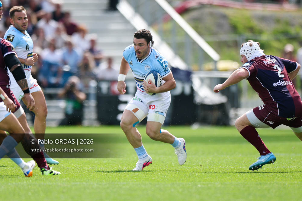 Mateo Carreras, lors du match de Top 14 entre l'Aviron bayonnais et l'Union Bordeaux Bègles, le 9 mai 2026 au stade Jean Dauger de Bayonne, France (Photo Pablo ORDAS)