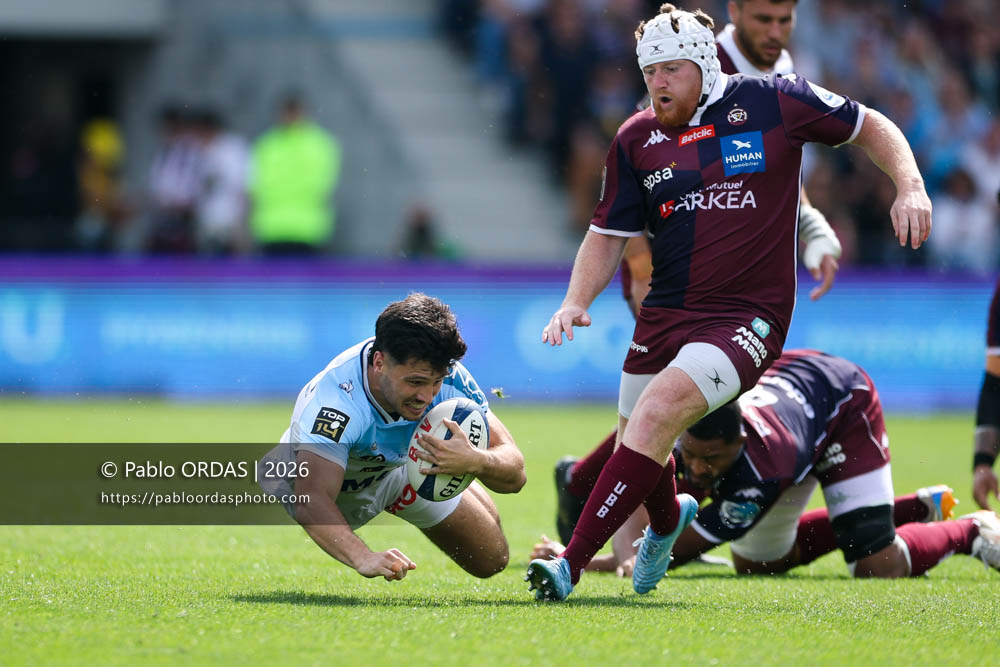 Yohan Orabé, lors du match de Top 14 entre l'Aviron bayonnais et l'Union Bordeaux Bègles, le 9 mai 2026 au stade Jean Dauger de Bayonne, France (Photo Pablo ORDAS)