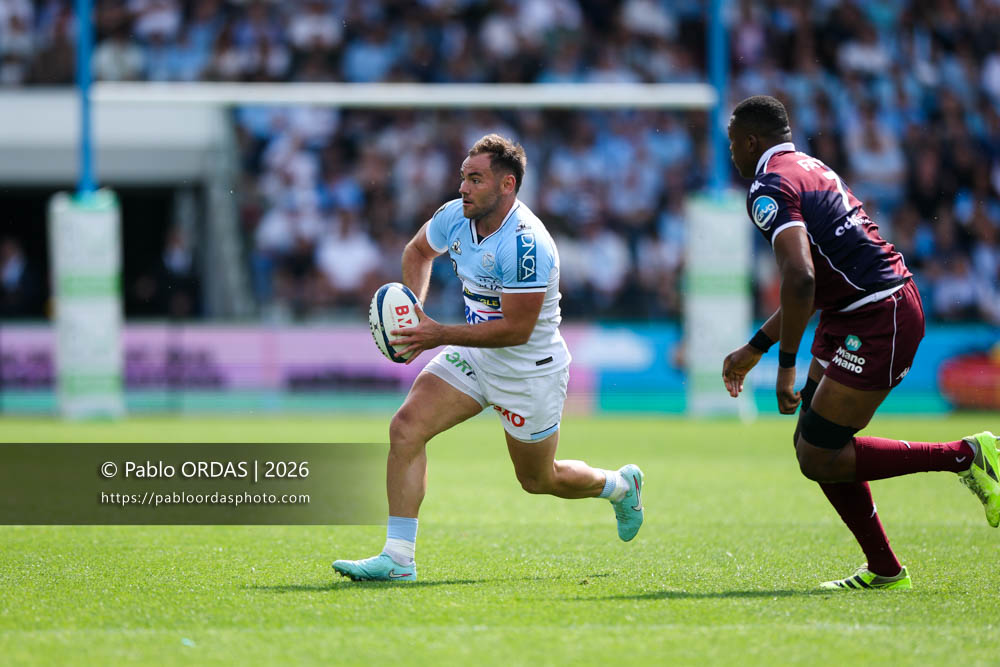 Joris Segonds, lors du match de Top 14 entre l'Aviron bayonnais et l'Union Bordeaux Bègles, le 9 mai 2026 au stade Jean Dauger de Bayonne, France (Photo Pablo ORDAS)