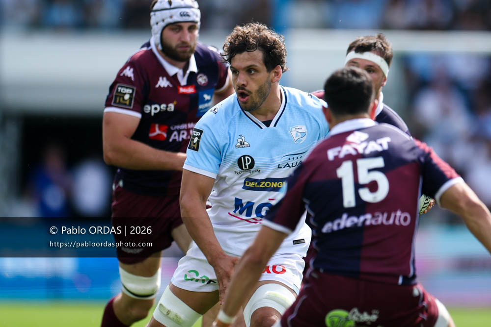 Alexandre Fischer, lors du match de Top 14 entre l'Aviron bayonnais et l'Union Bordeaux Bègles, le 9 mai 2026 au stade Jean Dauger de Bayonne, France (Photo Pablo ORDAS)