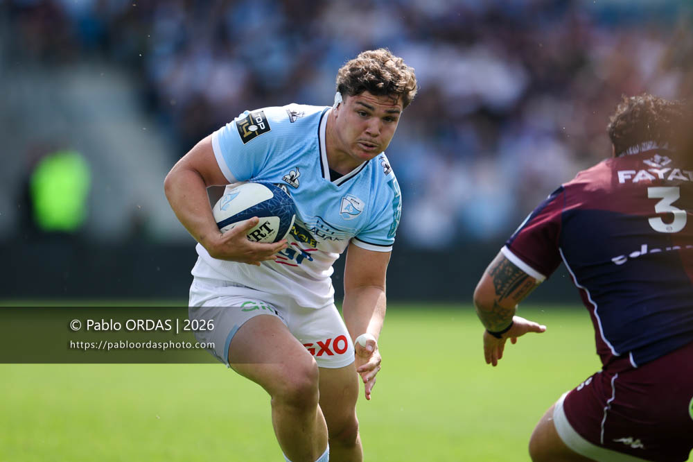 Lucas Martin, lors du match de Top 14 entre l'Aviron bayonnais et l'Union Bordeaux Bègles, le 9 mai 2026 au stade Jean Dauger de Bayonne, France (Photo Pablo ORDAS)