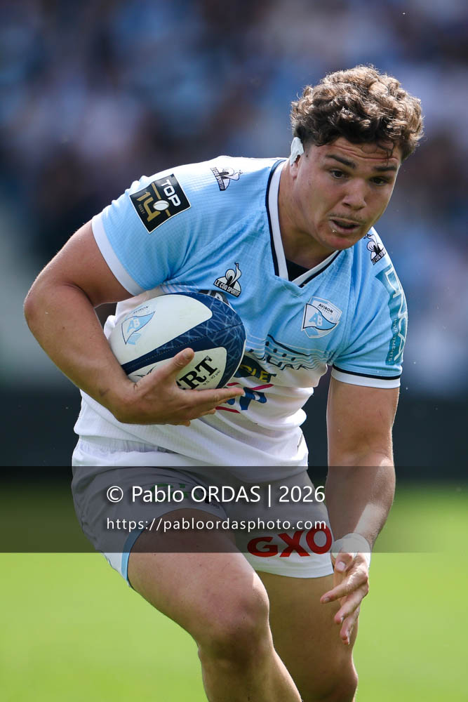 Lucas Martin, lors du match de Top 14 entre l'Aviron bayonnais et l'Union Bordeaux Bègles, le 9 mai 2026 au stade Jean Dauger de Bayonne, France (Photo Pablo ORDAS)