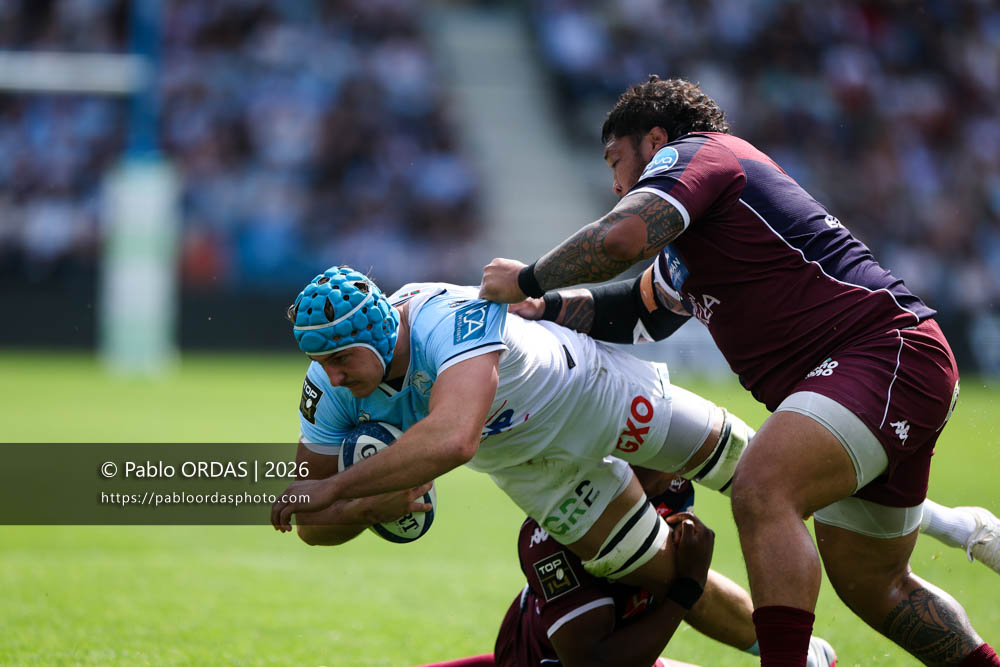 Esteban Capilla, lors du match de Top 14 entre l'Aviron bayonnais et l'Union Bordeaux Bègles, le 9 mai 2026 au stade Jean Dauger de Bayonne, France (Photo Pablo ORDAS)