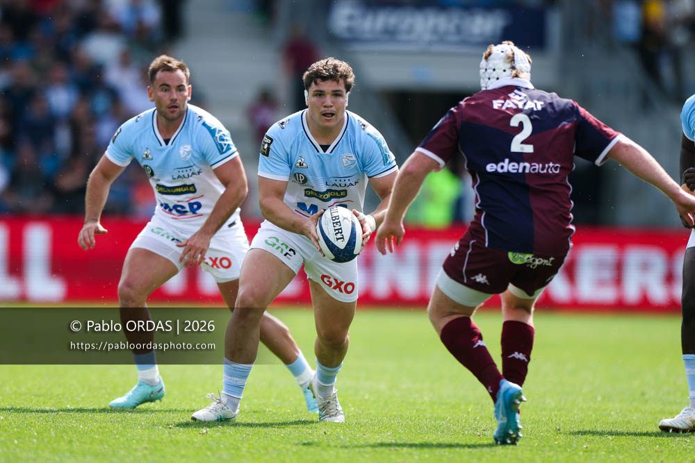 Lucas Martin, lors du match de Top 14 entre l'Aviron bayonnais et l'Union Bordeaux Bègles, le 9 mai 2026 au stade Jean Dauger de Bayonne, France (Photo Pablo ORDAS)