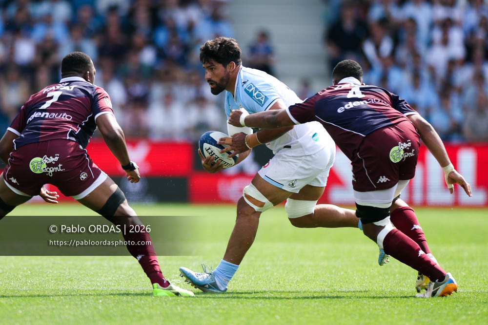 Rodrigo Bruni, lors du match de Top 14 entre l'Aviron bayonnais et l'Union Bordeaux Bègles, le 9 mai 2026 au stade Jean Dauger de Bayonne, France (Photo Pablo ORDAS)