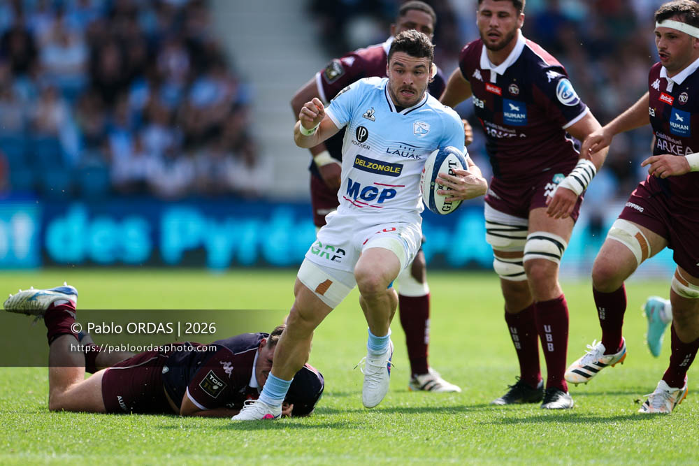 Mateo Carreras, lors du match de Top 14 entre l'Aviron bayonnais et l'Union Bordeaux Bègles, le 9 mai 2026 au stade Jean Dauger de Bayonne, France (Photo Pablo ORDAS)