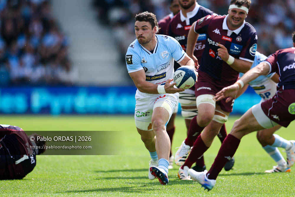 Mateo Carreras, lors du match de Top 14 entre l'Aviron bayonnais et l'Union Bordeaux Bègles, le 9 mai 2026 au stade Jean Dauger de Bayonne, France (Photo Pablo ORDAS)