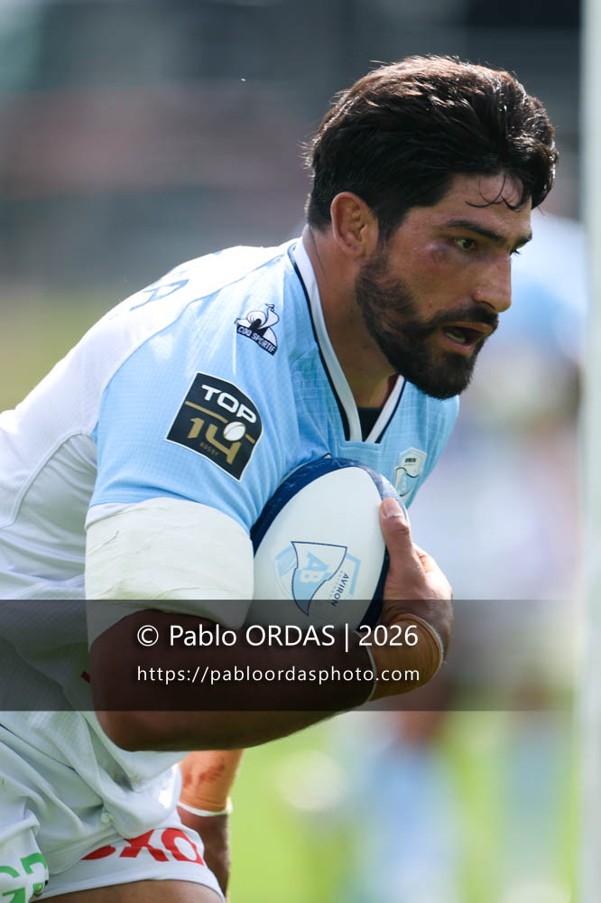 Rodrigo Bruni, lors du match de Top 14 entre l'Aviron bayonnais et l'Union Bordeaux Bègles, le 9 mai 2026 au stade Jean Dauger de Bayonne, France (Photo Pablo ORDAS)