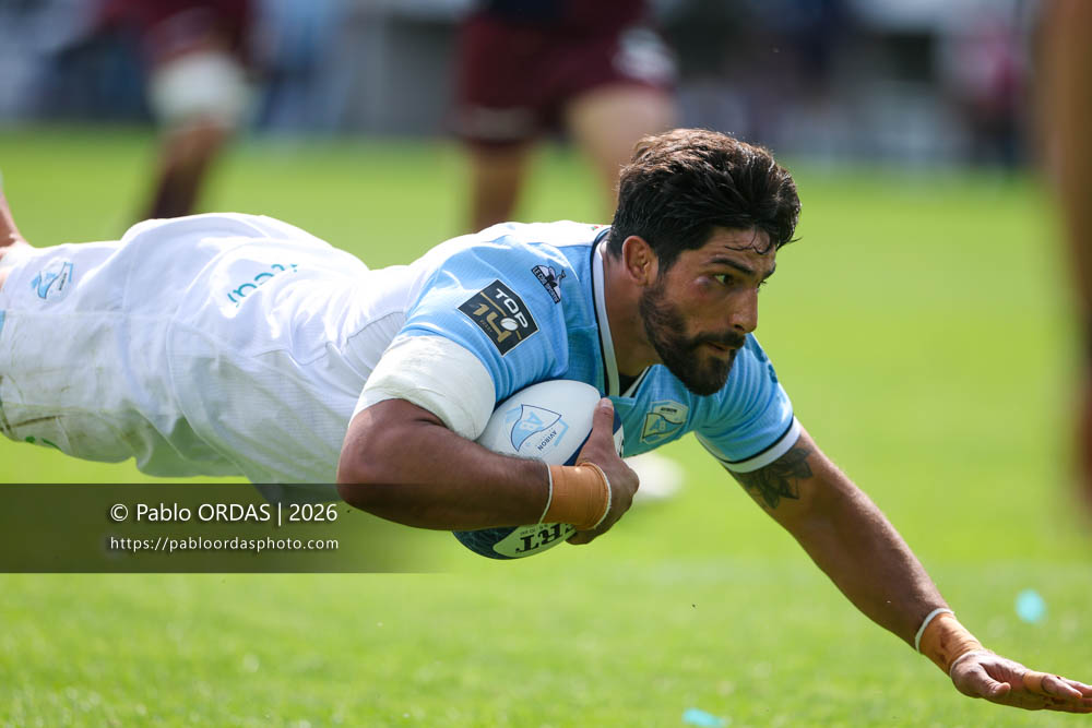 Rodrigo Bruni, lors du match de Top 14 entre l'Aviron bayonnais et l'Union Bordeaux Bègles, le 9 mai 2026 au stade Jean Dauger de Bayonne, France (Photo Pablo ORDAS)