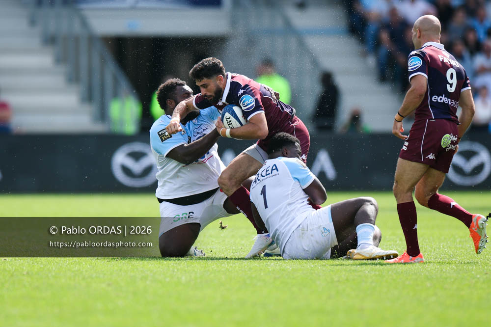 Romain Buros, lors du match de Top 14 entre l'Aviron bayonnais et l'Union Bordeaux Bègles, le 9 mai 2026 au stade Jean Dauger de Bayonne, France (Photo Pablo ORDAS)