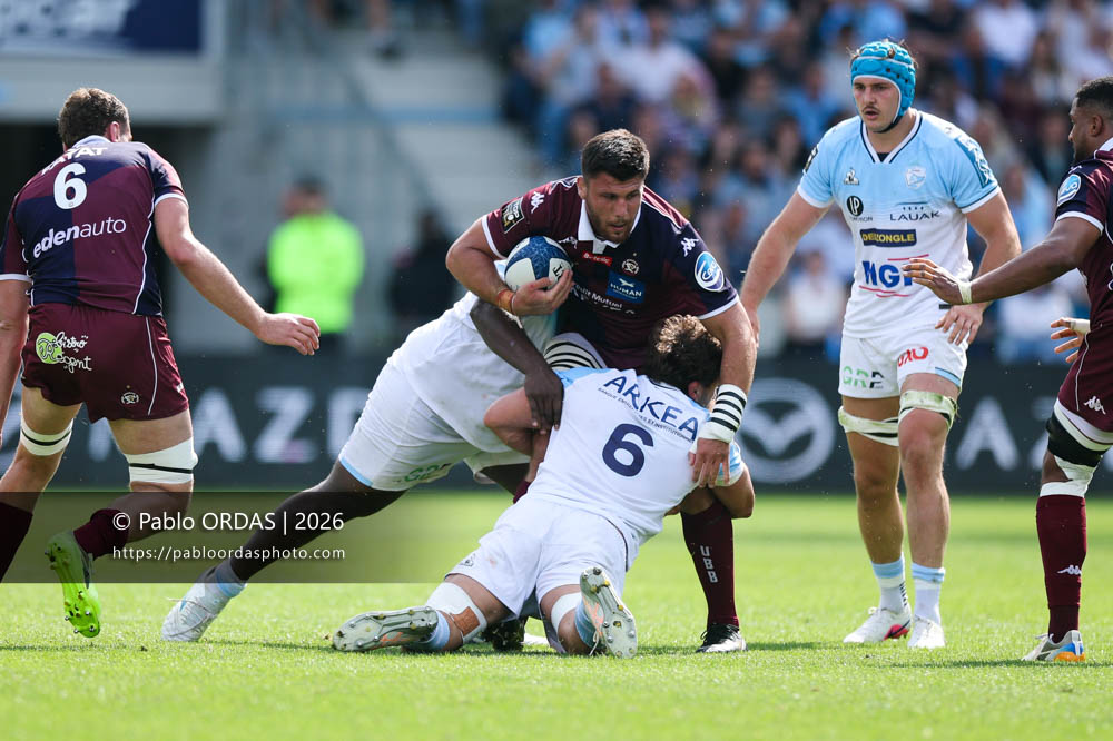 Cyril Cazeaux, lors du match de Top 14 entre l'Aviron bayonnais et l'Union Bordeaux Bègles, le 9 mai 2026 au stade Jean Dauger de Bayonne, France (Photo Pablo ORDAS)