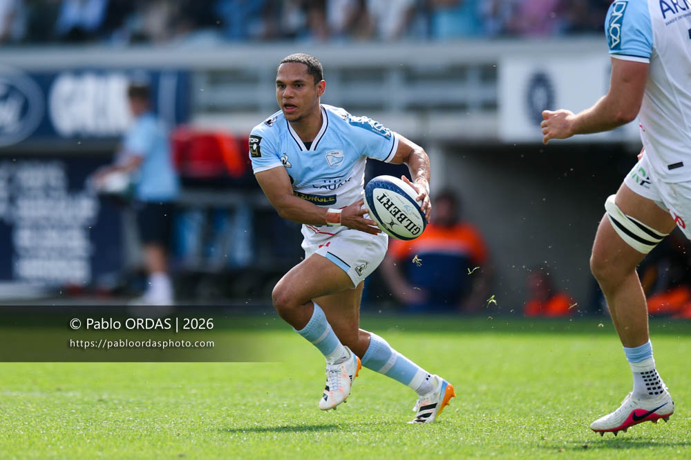 Herschel Jantjies, lors du match de Top 14 entre l'Aviron bayonnais et l'Union Bordeaux Bègles, le 9 mai 2026 au stade Jean Dauger de Bayonne, France (Photo Pablo ORDAS)
