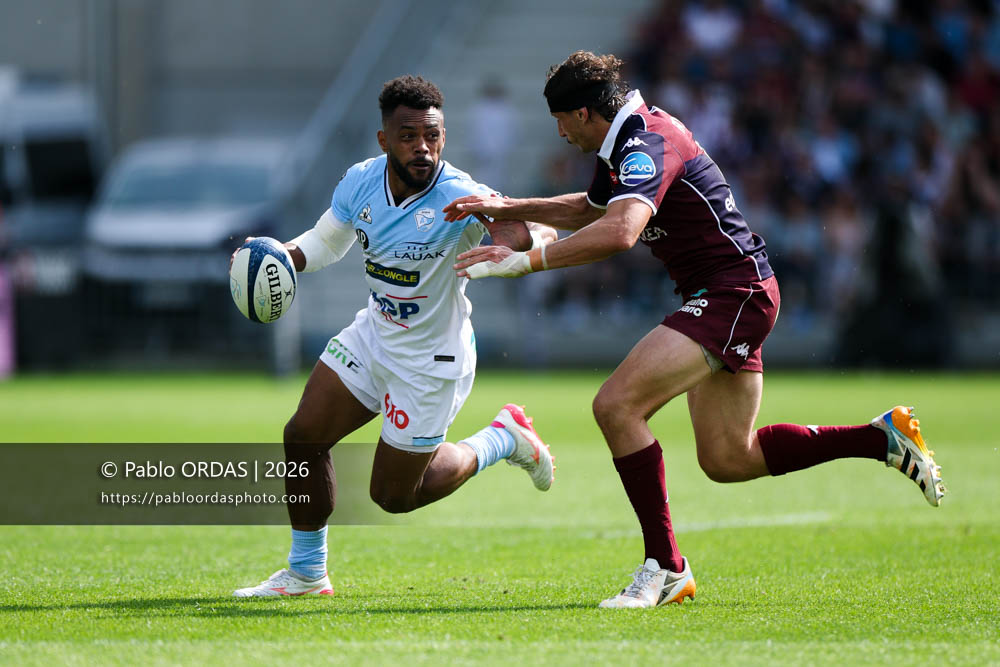 Sireli Maqala, lors du match de Top 14 entre l'Aviron bayonnais et l'Union Bordeaux Bègles, le 9 mai 2026 au stade Jean Dauger de Bayonne, France (Photo Pablo ORDAS)