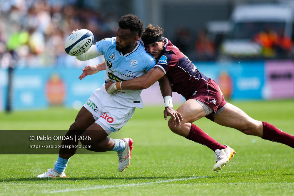 Sireli Maqala, lors du match de Top 14 entre l'Aviron bayonnais et l'Union Bordeaux Bègles, le 9 mai 2026 au stade Jean Dauger de Bayonne, France (Photo Pablo ORDAS)