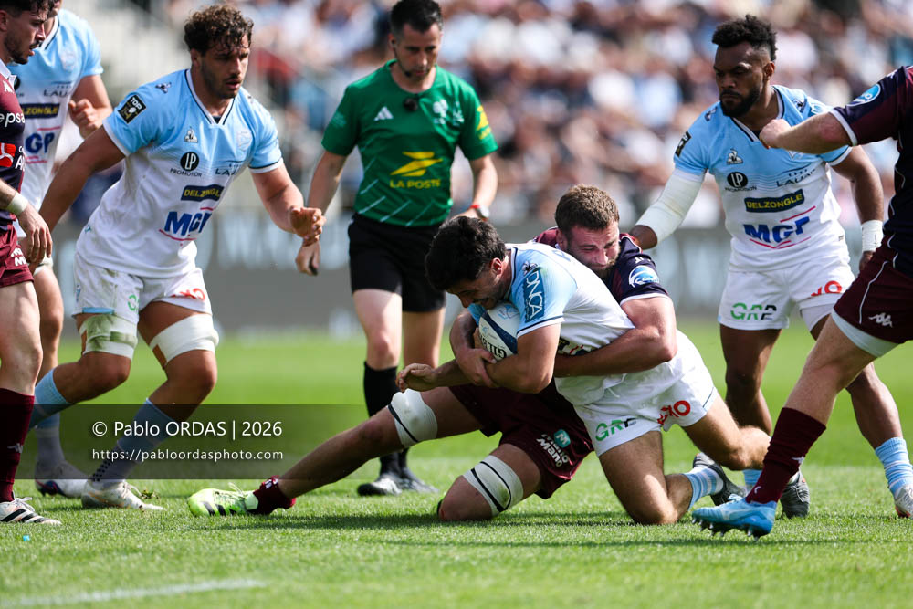 Yohan Orabé, lors du match de Top 14 entre l'Aviron bayonnais et l'Union Bordeaux Bègles, le 9 mai 2026 au stade Jean Dauger de Bayonne, France (Photo Pablo ORDAS)