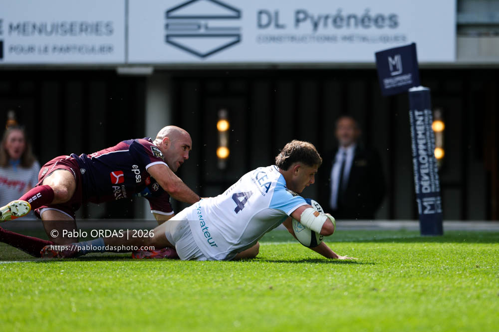 Arnaud Erbinartegaray, lors du match de Top 14 entre l'Aviron bayonnais et l'Union Bordeaux Bègles, le 9 mai 2026 au stade Jean Dauger de Bayonne, France (Photo Pablo ORDAS)