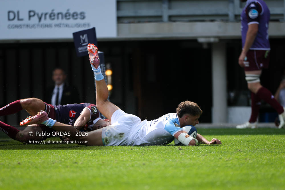 Arnaud Erbinartegaray, lors du match de Top 14 entre l'Aviron bayonnais et l'Union Bordeaux Bègles, le 9 mai 2026 au stade Jean Dauger de Bayonne, France (Photo Pablo ORDAS)