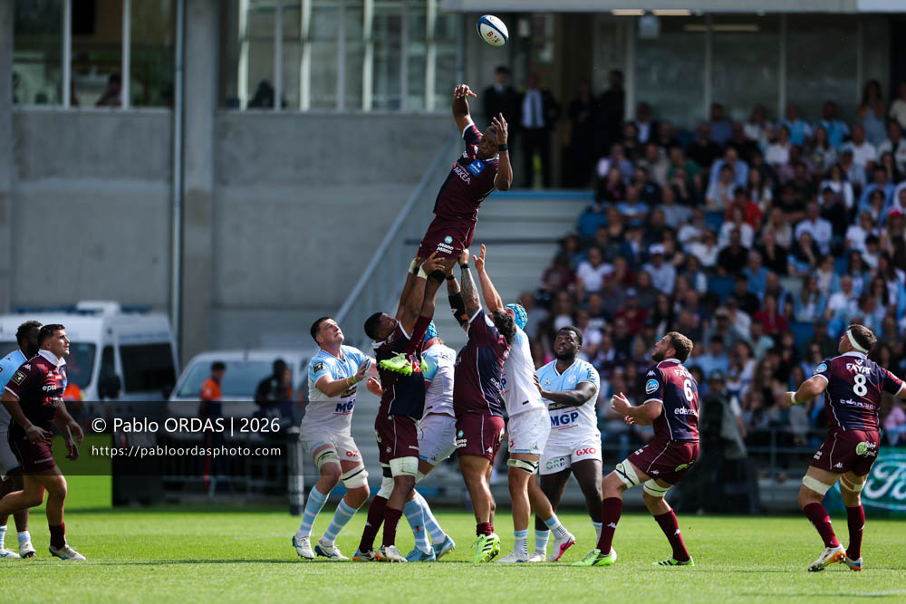 Cameron Woki, lors du match de Top 14 entre l'Aviron bayonnais et l'Union Bordeaux Bègles, le 9 mai 2026 au stade Jean Dauger de Bayonne, France (Photo Pablo ORDAS)
