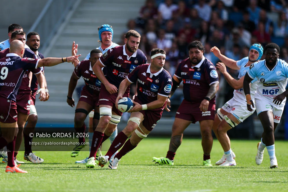 Bastien Vergnes-Taillefer, lors du match de Top 14 entre l'Aviron bayonnais et l'Union Bordeaux Bègles, le 9 mai 2026 au stade Jean Dauger de Bayonne, France (Photo Pablo ORDAS)