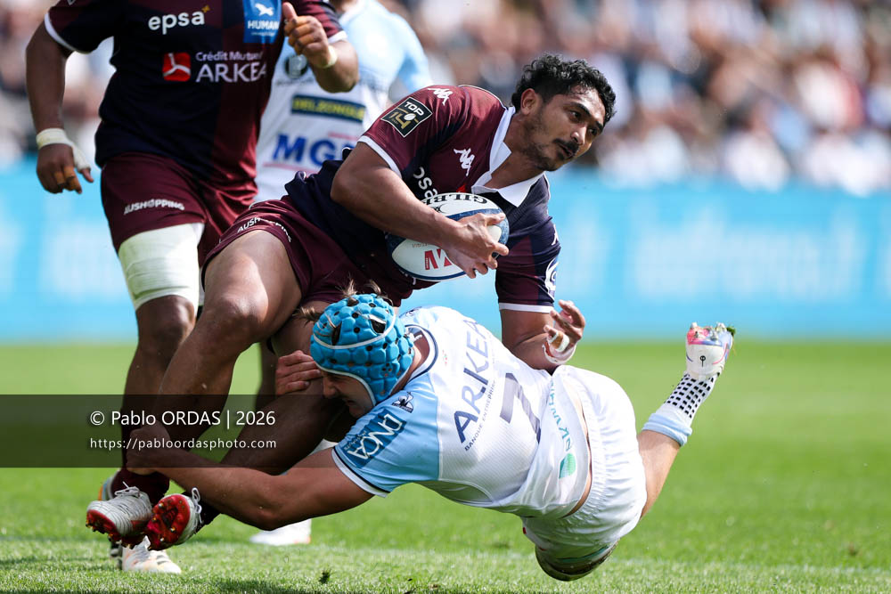 Yoram Moefana, lors du match de Top 14 entre l'Aviron bayonnais et l'Union Bordeaux Bègles, le 9 mai 2026 au stade Jean Dauger de Bayonne, France (Photo Pablo ORDAS)