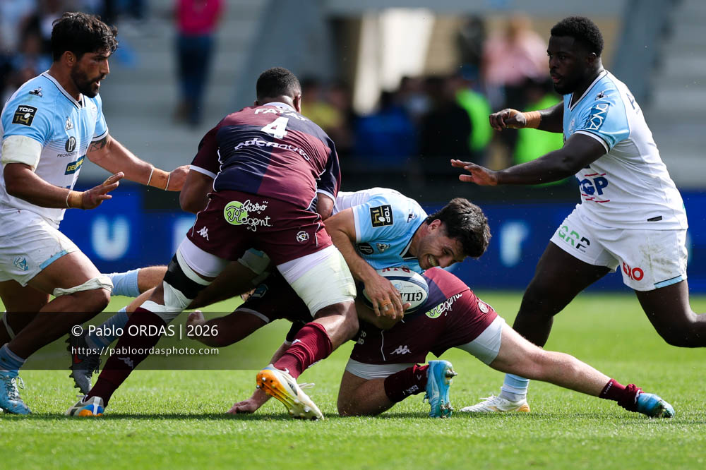 Yohan Orabé, lors du match de Top 14 entre l'Aviron bayonnais et l'Union Bordeaux Bègles, le 9 mai 2026 au stade Jean Dauger de Bayonne, France (Photo Pablo ORDAS)