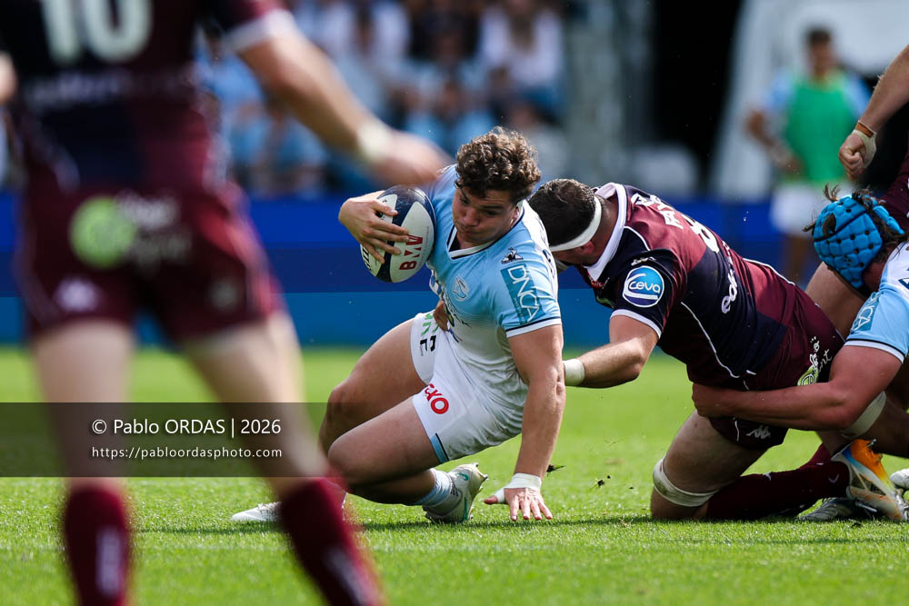 Lucas Martin, lors du match de Top 14 entre l'Aviron bayonnais et l'Union Bordeaux Bègles, le 9 mai 2026 au stade Jean Dauger de Bayonne, France (Photo Pablo ORDAS)