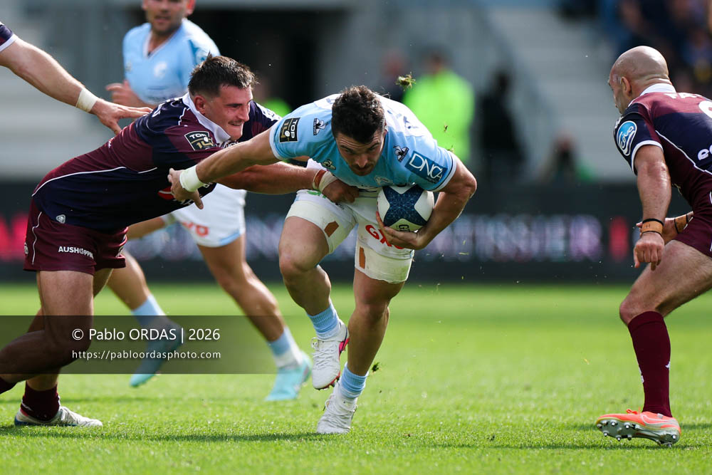 Mateo Carreras, lors du match de Top 14 entre l'Aviron bayonnais et l'Union Bordeaux Bègles, le 9 mai 2026 au stade Jean Dauger de Bayonne, France (Photo Pablo ORDAS)