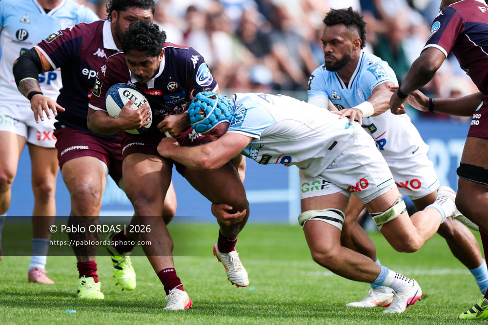 Yoram Moefana, lors du match de Top 14 entre l'Aviron bayonnais et l'Union Bordeaux Bègles, le 9 mai 2026 au stade Jean Dauger de Bayonne, France (Photo Pablo ORDAS)