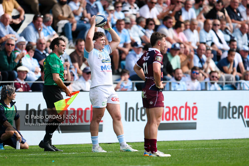 Lucas Martin, lors du match de Top 14 entre l'Aviron bayonnais et l'Union Bordeaux Bègles, le 9 mai 2026 au stade Jean Dauger de Bayonne, France (Photo Pablo ORDAS)
