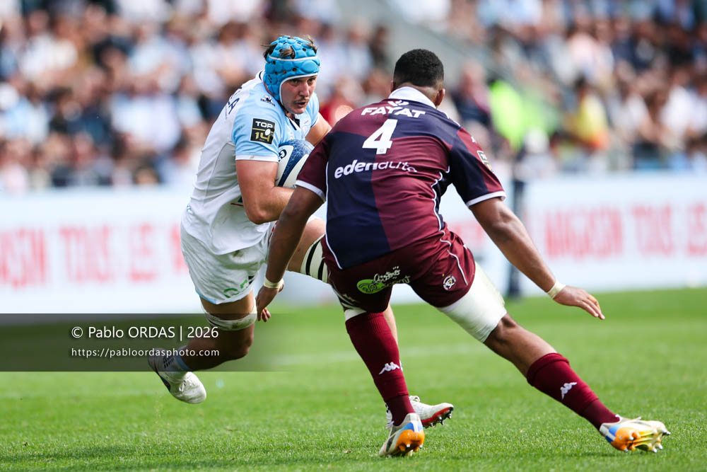 Esteban Capilla, lors du match de Top 14 entre l'Aviron bayonnais et l'Union Bordeaux Bègles, le 9 mai 2026 au stade Jean Dauger de Bayonne, France (Photo Pablo ORDAS)