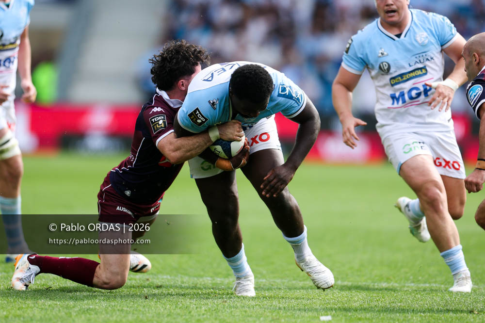Andy Bordelai, lors du match de Top 14 entre l'Aviron bayonnais et l'Union Bordeaux Bègles, le 9 mai 2026 au stade Jean Dauger de Bayonne, France (Photo Pablo ORDAS)