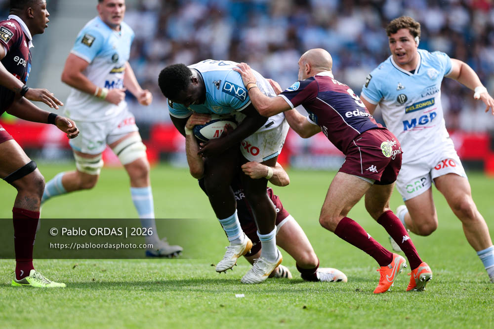 Andy Bordelai, lors du match de Top 14 entre l'Aviron bayonnais et l'Union Bordeaux Bègles, le 9 mai 2026 au stade Jean Dauger de Bayonne, France (Photo Pablo ORDAS)