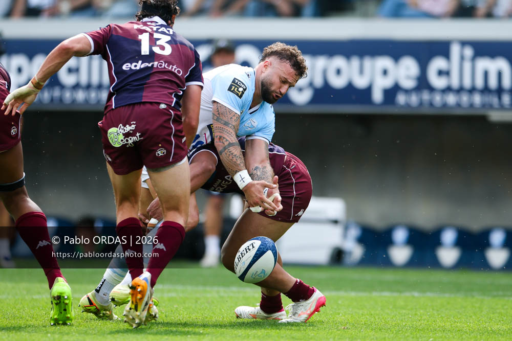 Federico Mori, lors du match de Top 14 entre l'Aviron bayonnais et l'Union Bordeaux Bègles, le 9 mai 2026 au stade Jean Dauger de Bayonne, France (Photo Pablo ORDAS)
