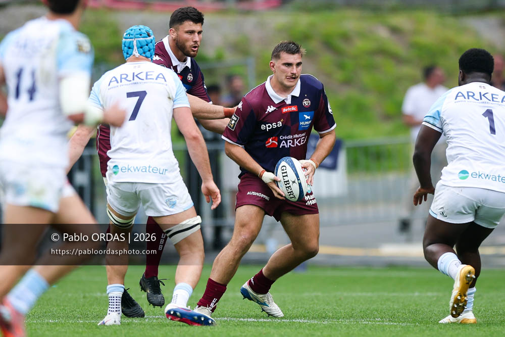 Matis Perchaud, lors du match de Top 14 entre l'Aviron bayonnais et l'Union Bordeaux Bègles, le 9 mai 2026 au stade Jean Dauger de Bayonne, France (Photo Pablo ORDAS)