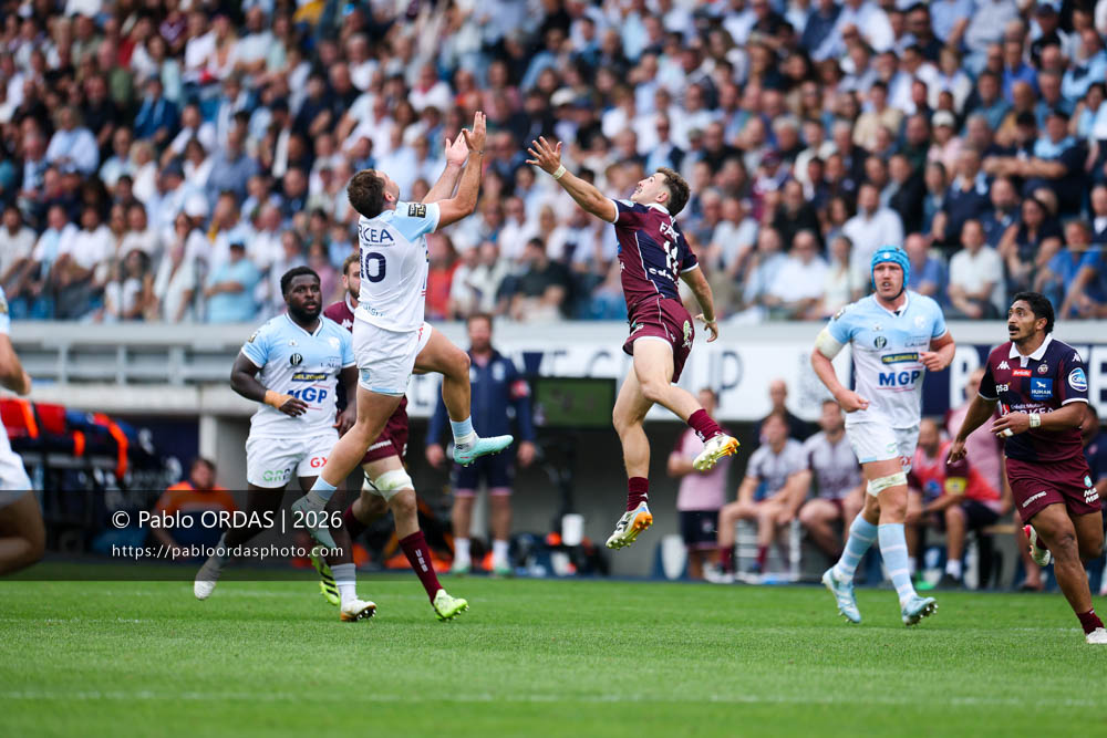 Joris Segonds, Xan Mousques, lors du match de Top 14 entre l'Aviron bayonnais et l'Union Bordeaux Bègles, le 9 mai 2026 au stade Jean Dauger de Bayonne, France (Photo Pablo ORDAS)