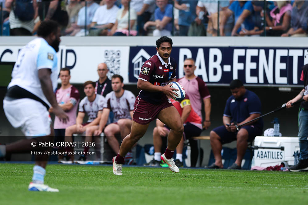 Yoram Moefana, lors du match de Top 14 entre l'Aviron bayonnais et l'Union Bordeaux Bègles, le 9 mai 2026 au stade Jean Dauger de Bayonne, France (Photo Pablo ORDAS)