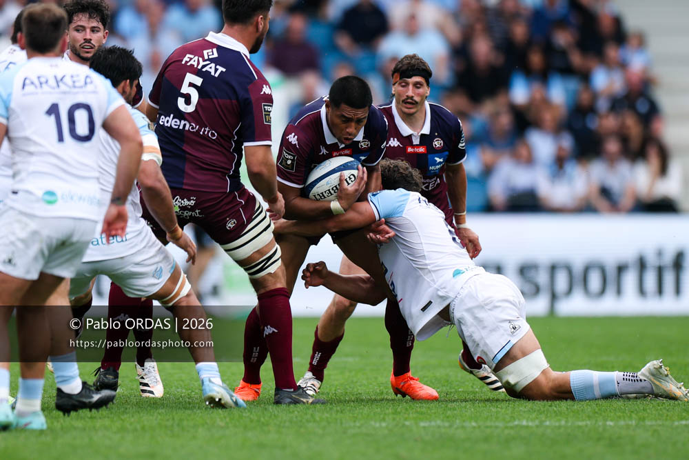 Salesi Rayasi, lors du match de Top 14 entre l'Aviron bayonnais et l'Union Bordeaux Bègles, le 9 mai 2026 au stade Jean Dauger de Bayonne, France (Photo Pablo ORDAS)