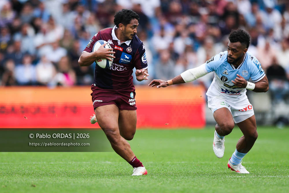 Yoram Moefana, lors du match de Top 14 entre l'Aviron bayonnais et l'Union Bordeaux Bègles, le 9 mai 2026 au stade Jean Dauger de Bayonne, France (Photo Pablo ORDAS)
