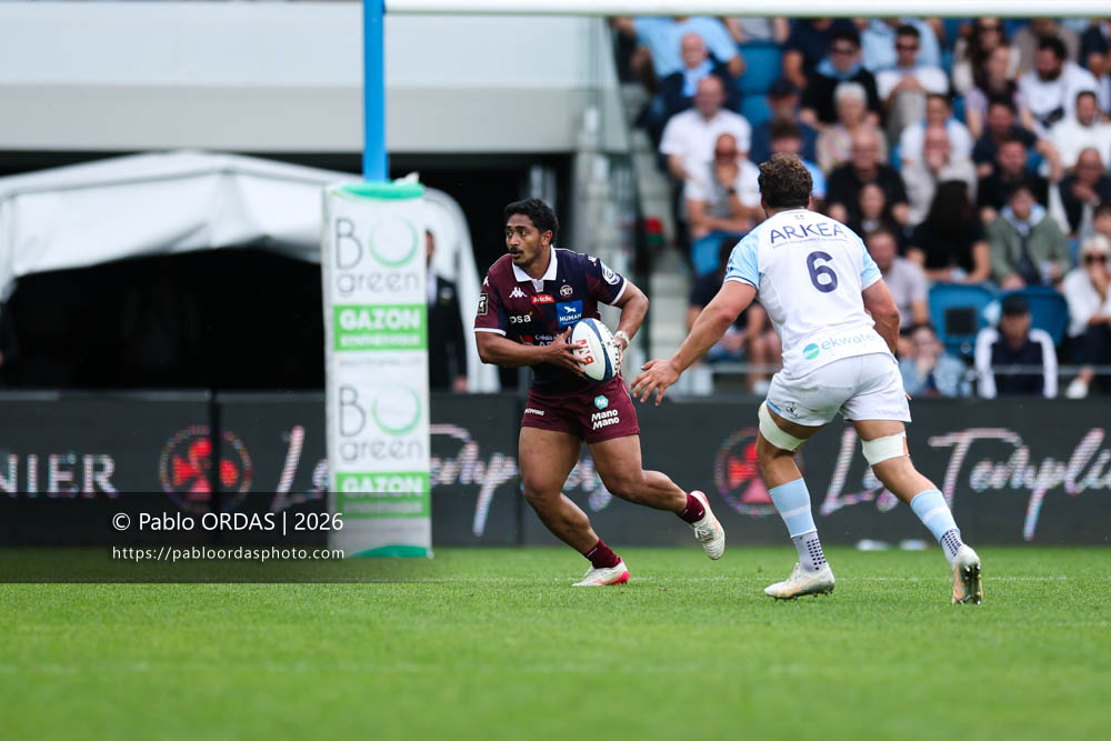Yoram Moefana, lors du match de Top 14 entre l'Aviron bayonnais et l'Union Bordeaux Bègles, le 9 mai 2026 au stade Jean Dauger de Bayonne, France (Photo Pablo ORDAS)