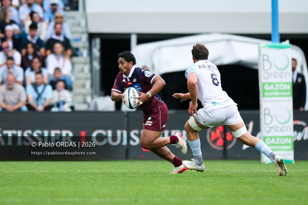 Yoram Moefana, lors du match de Top 14 entre l'Aviron bayonnais et l'Union Bordeaux Bègles, le 9 mai 2026 au stade Jean Dauger de Bayonne, France (Photo Pablo ORDAS)