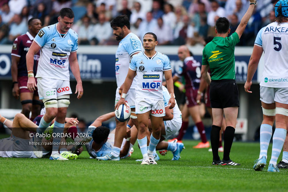 Herschel Jantjies, lors du match de Top 14 entre l'Aviron bayonnais et l'Union Bordeaux Bègles, le 9 mai 2026 au stade Jean Dauger de Bayonne, France (Photo Pablo ORDAS)